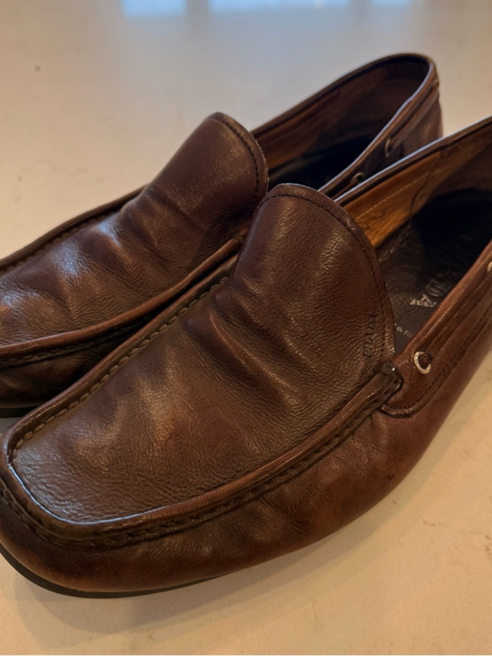 Prada Brown Leather Driving Loafers for Men